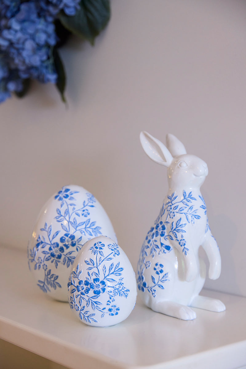 11cm Blue and White Floral Egg