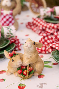 Cuddling Rabbits with Strawberry Basket