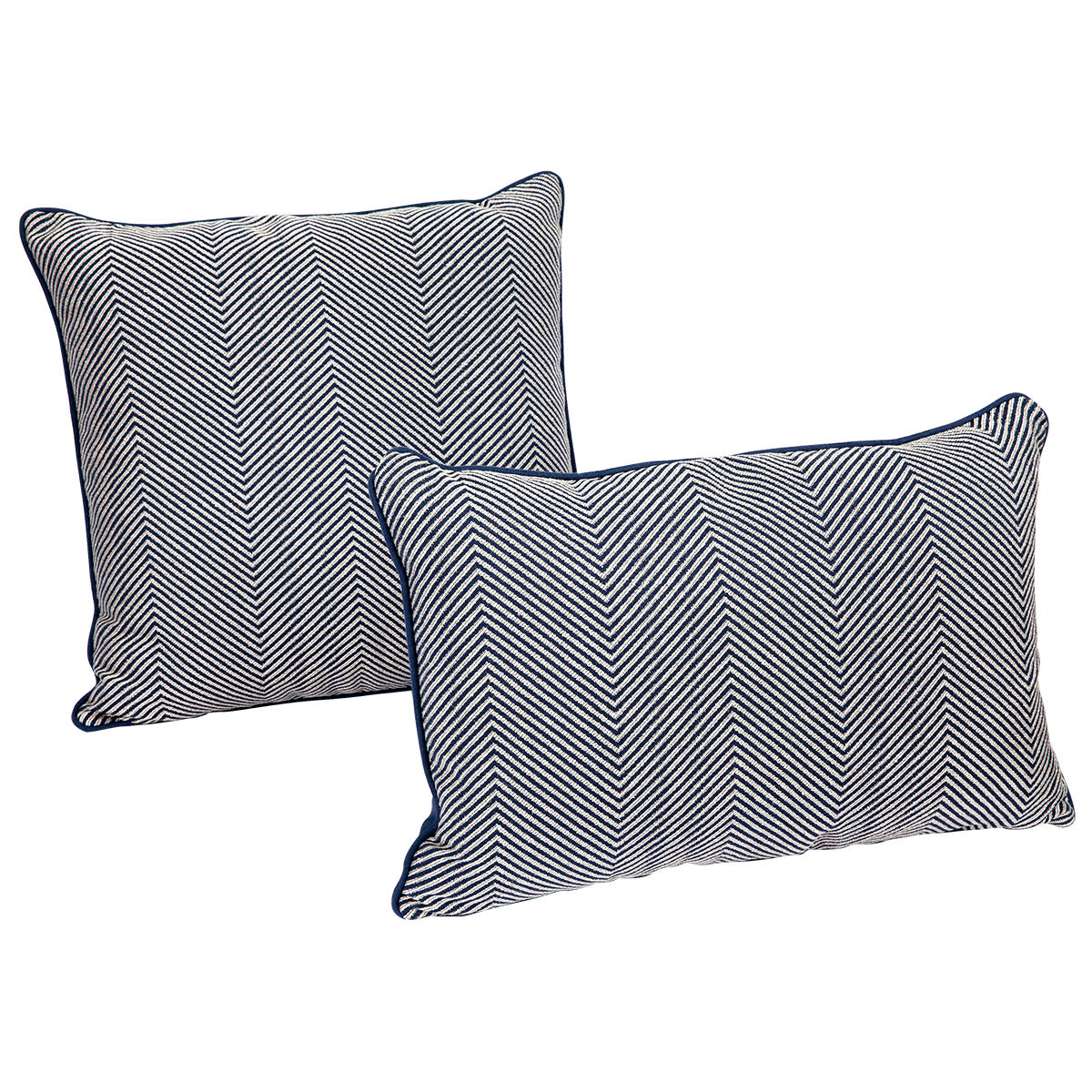 Candace Square Feather Cushion - Chevron Blue Linen