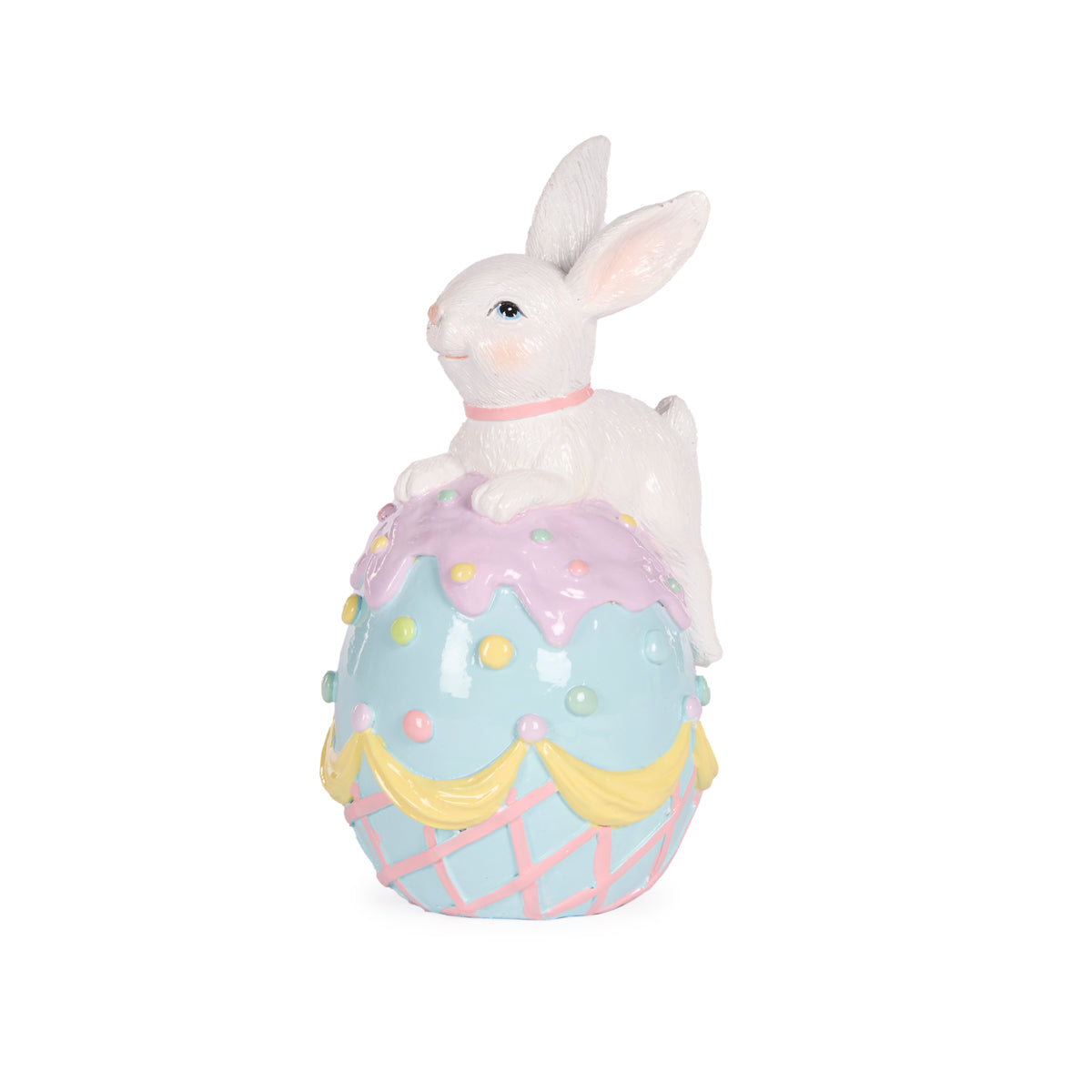 16.5cm Pastel Piped Blue Bunny on Egg