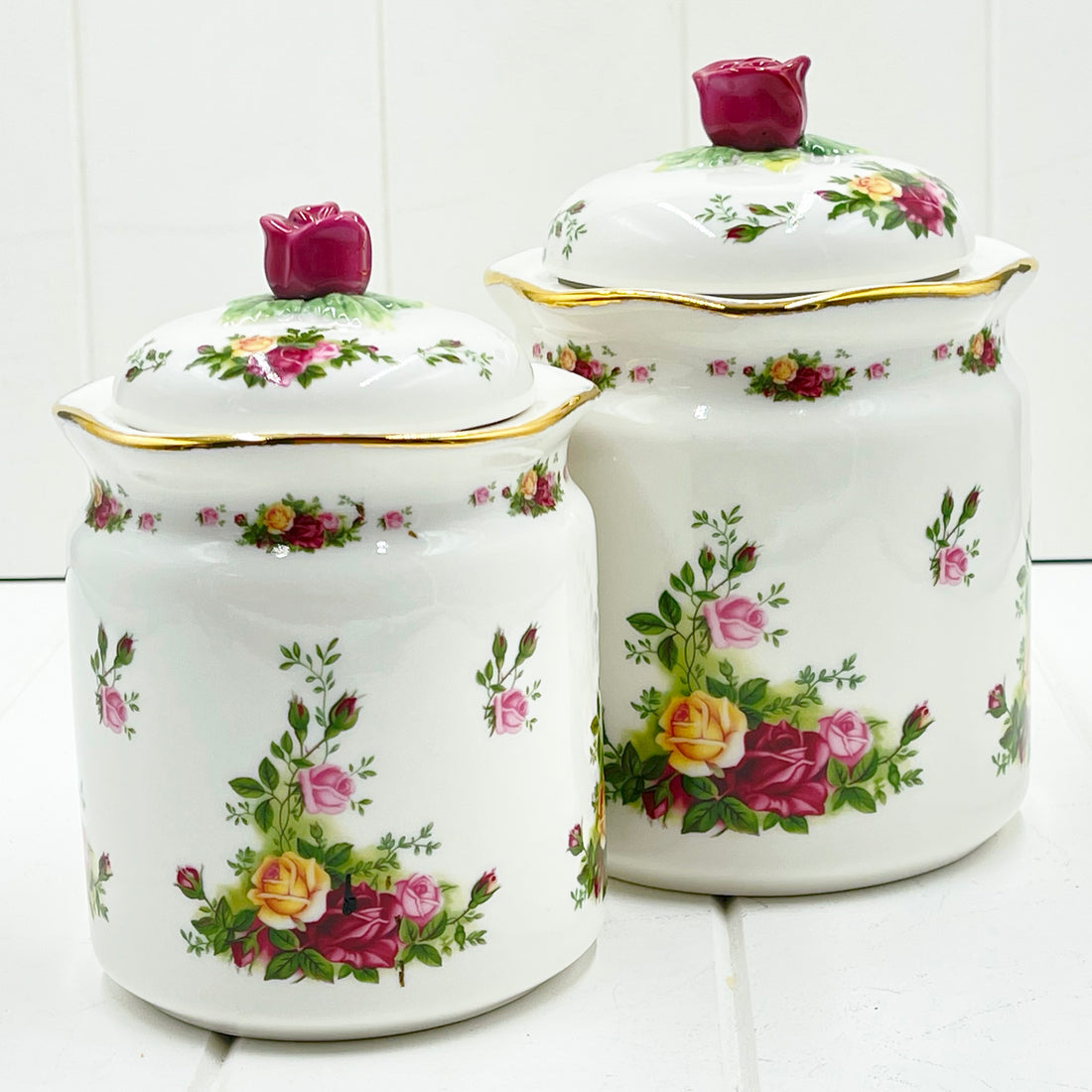 Royal Albert Old Country Roses Set of 2 Canisters / Cookie Jars