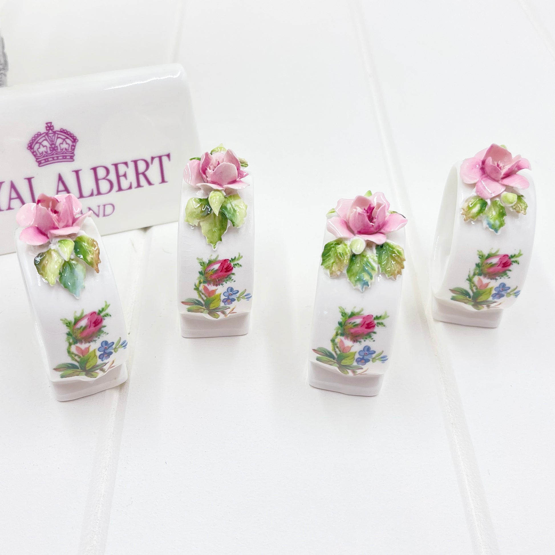 Royal Albert Vintage Moss Rose Set of 4 Napkin Rings