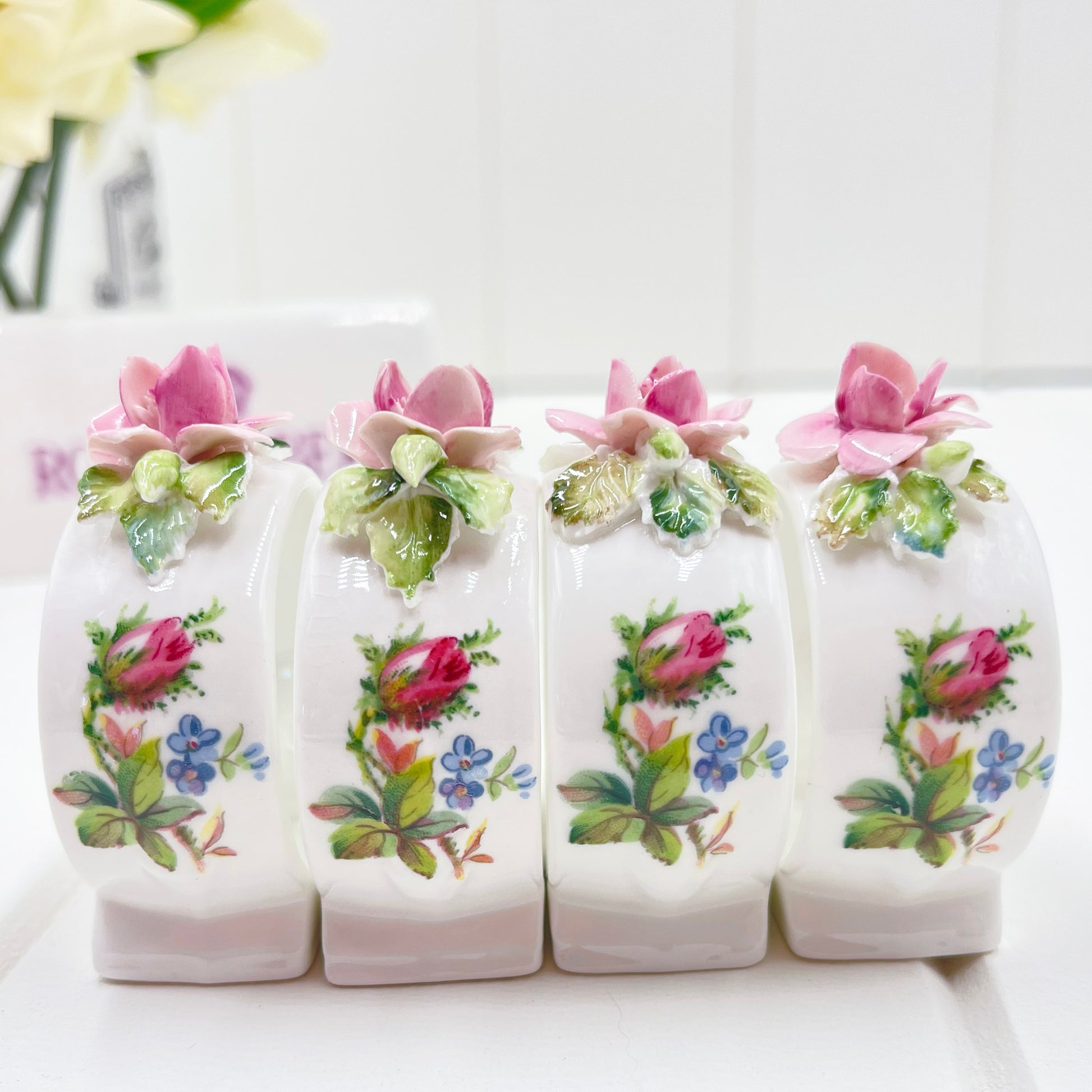 Royal Albert Vintage Moss Rose Set of 4 Napkin Rings