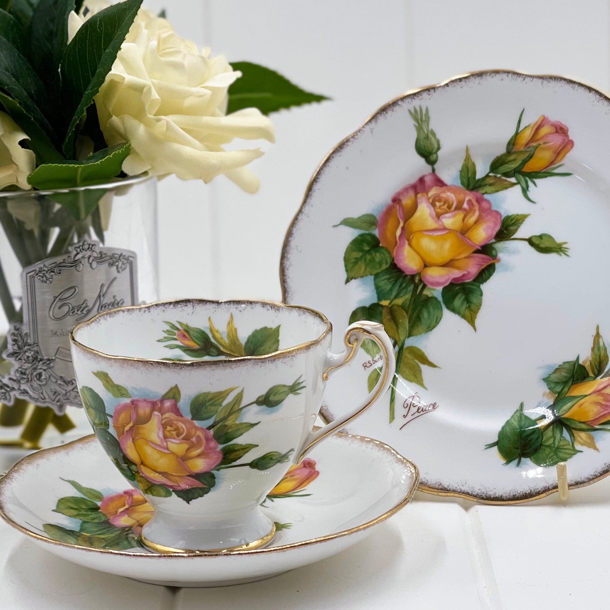 Roslyn China Vintage Would Famous Roses Peace Trio