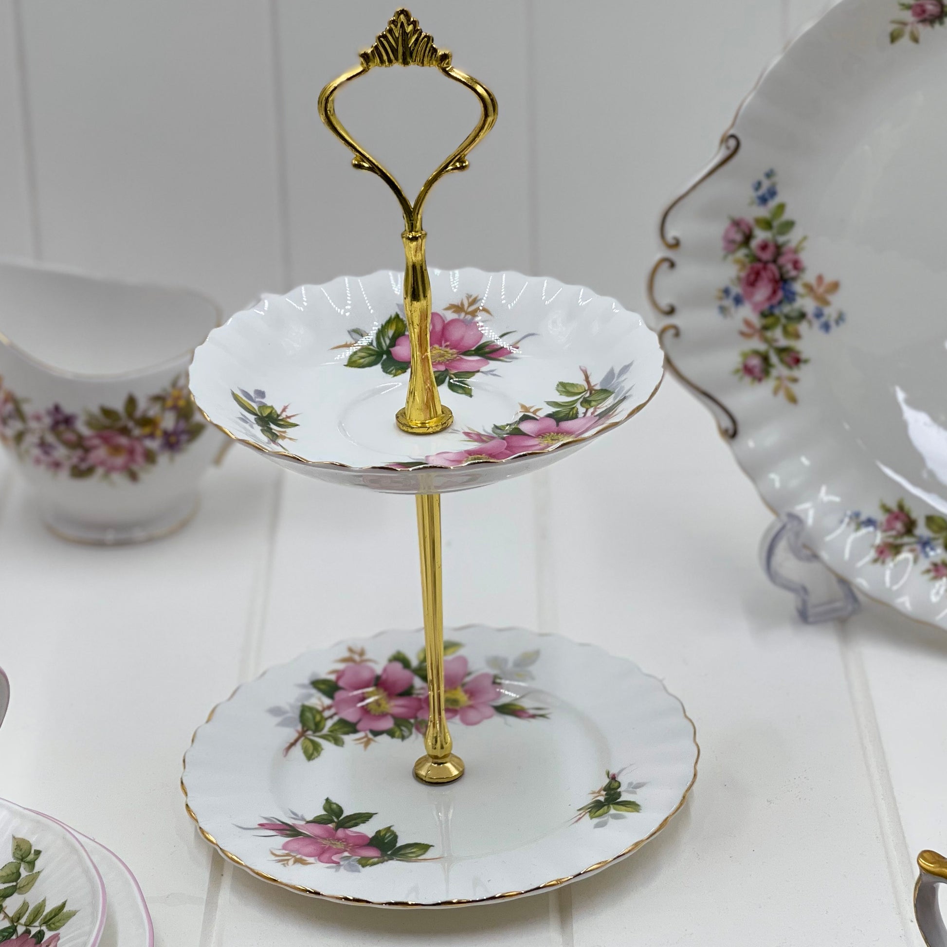 Royal Albert, Colclough, Coalport, Vera Wang Pink Crazy High Tea Set for Two.