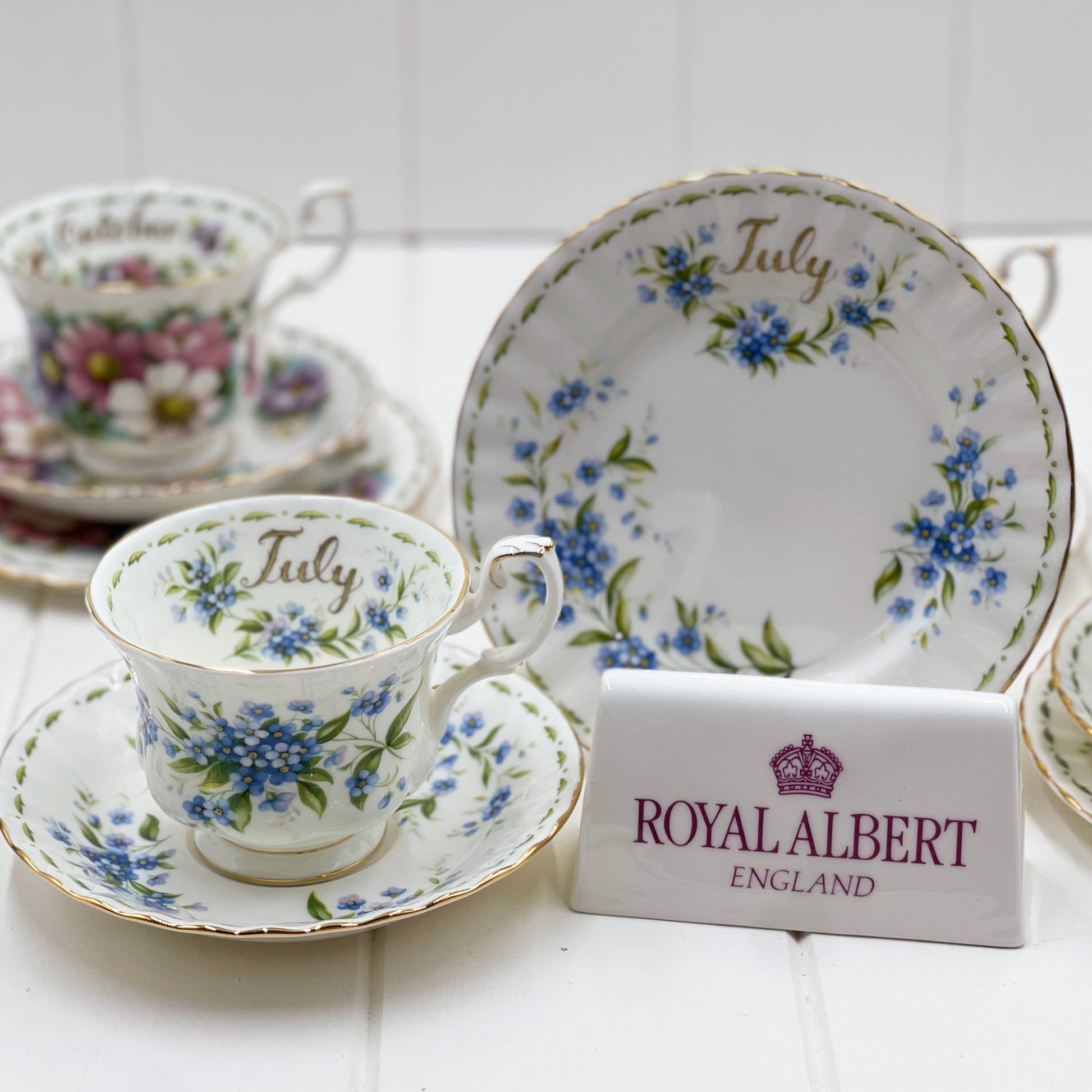 Royal Albert Vintage Flower of the Month July Forget-Me-Not Trio