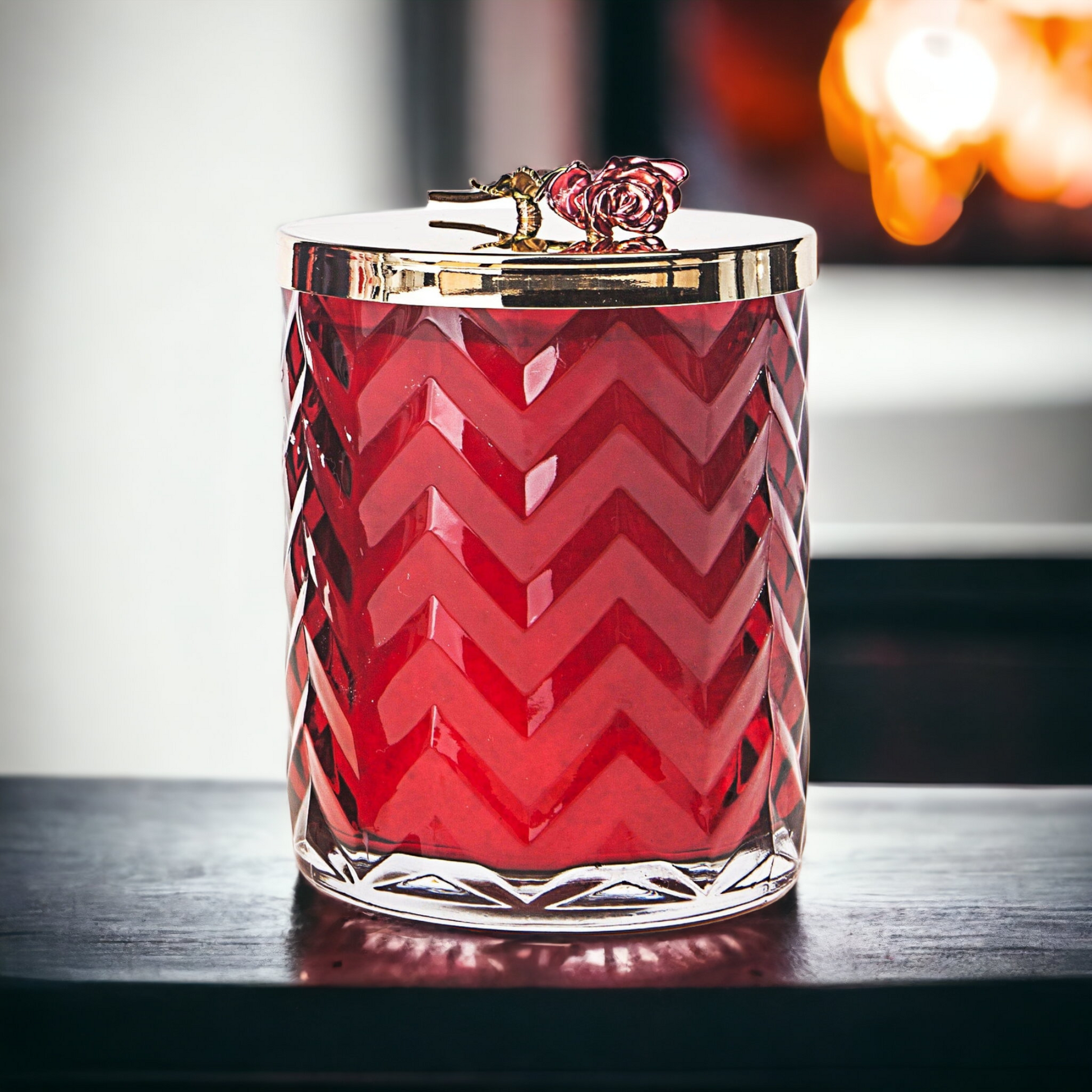 Cote Noire Red Herringbone Candle with Scarf