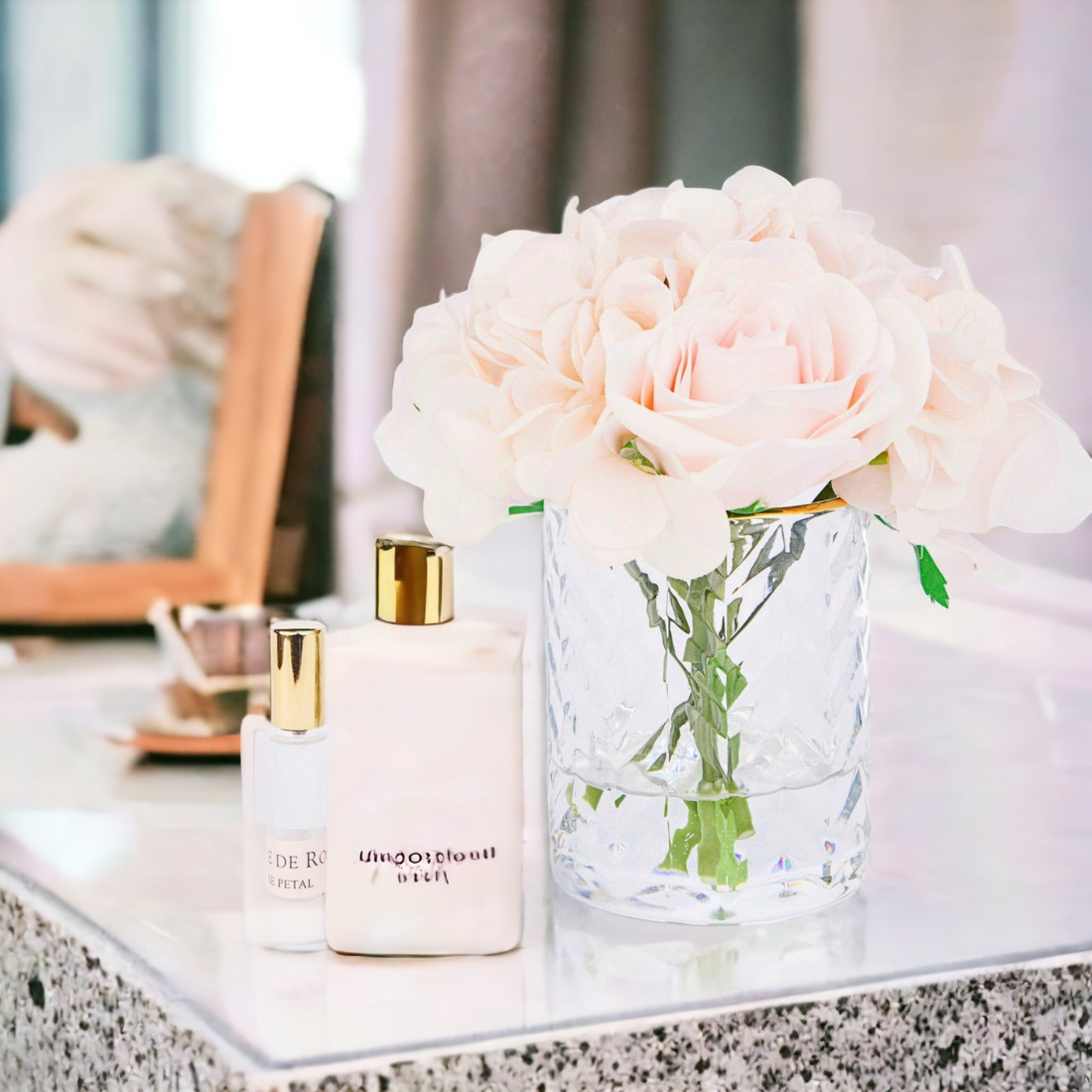 Cote Noire Clear Herringbone with Roses and Hydrangea Blush
