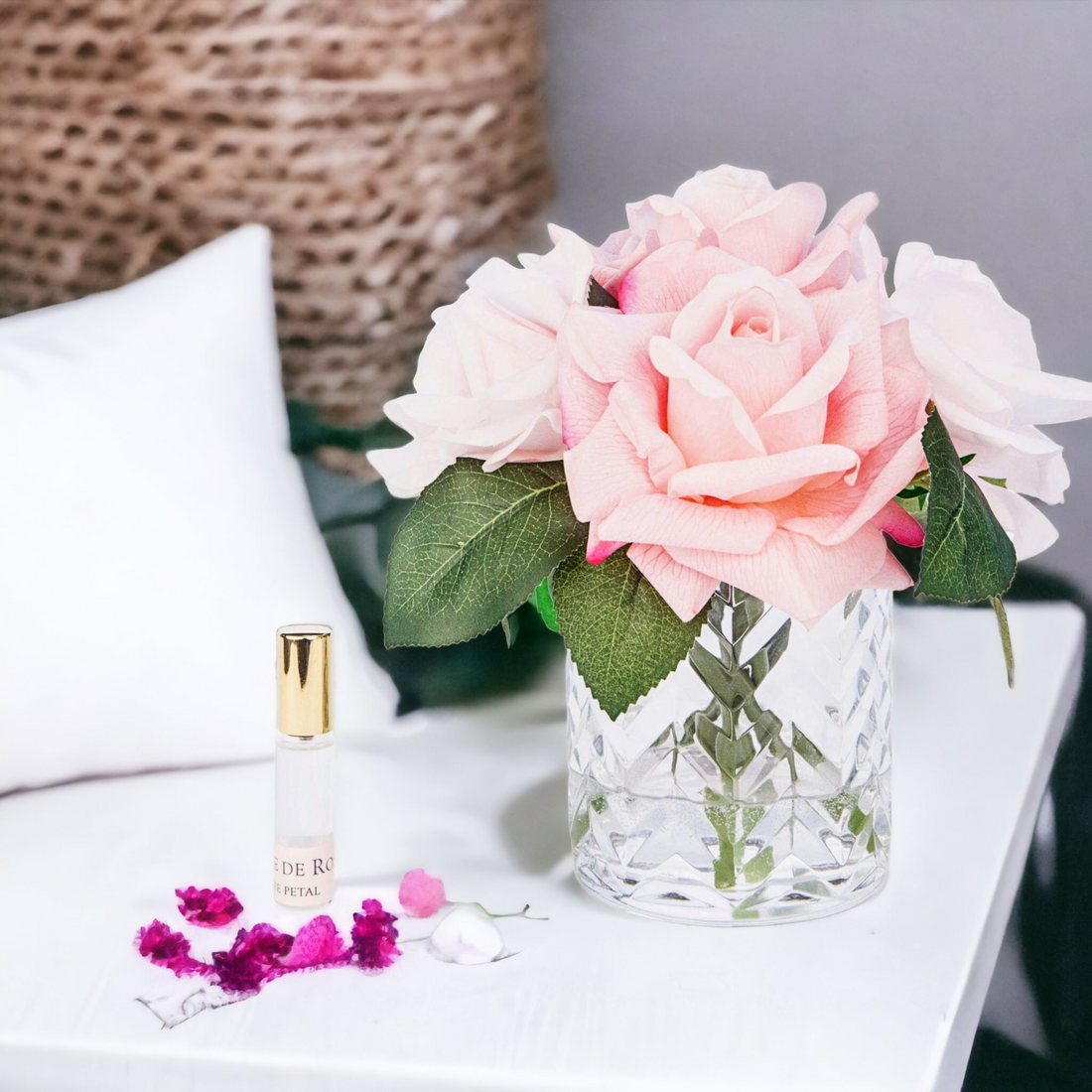 Cote Noire Clear Herringbone with Pink Roses