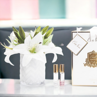 Cote Noire White Herringbone with White Lilies and Roses