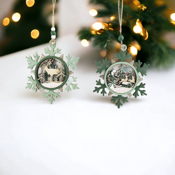 Snowflake Tree Hanger Green (Set of 2)