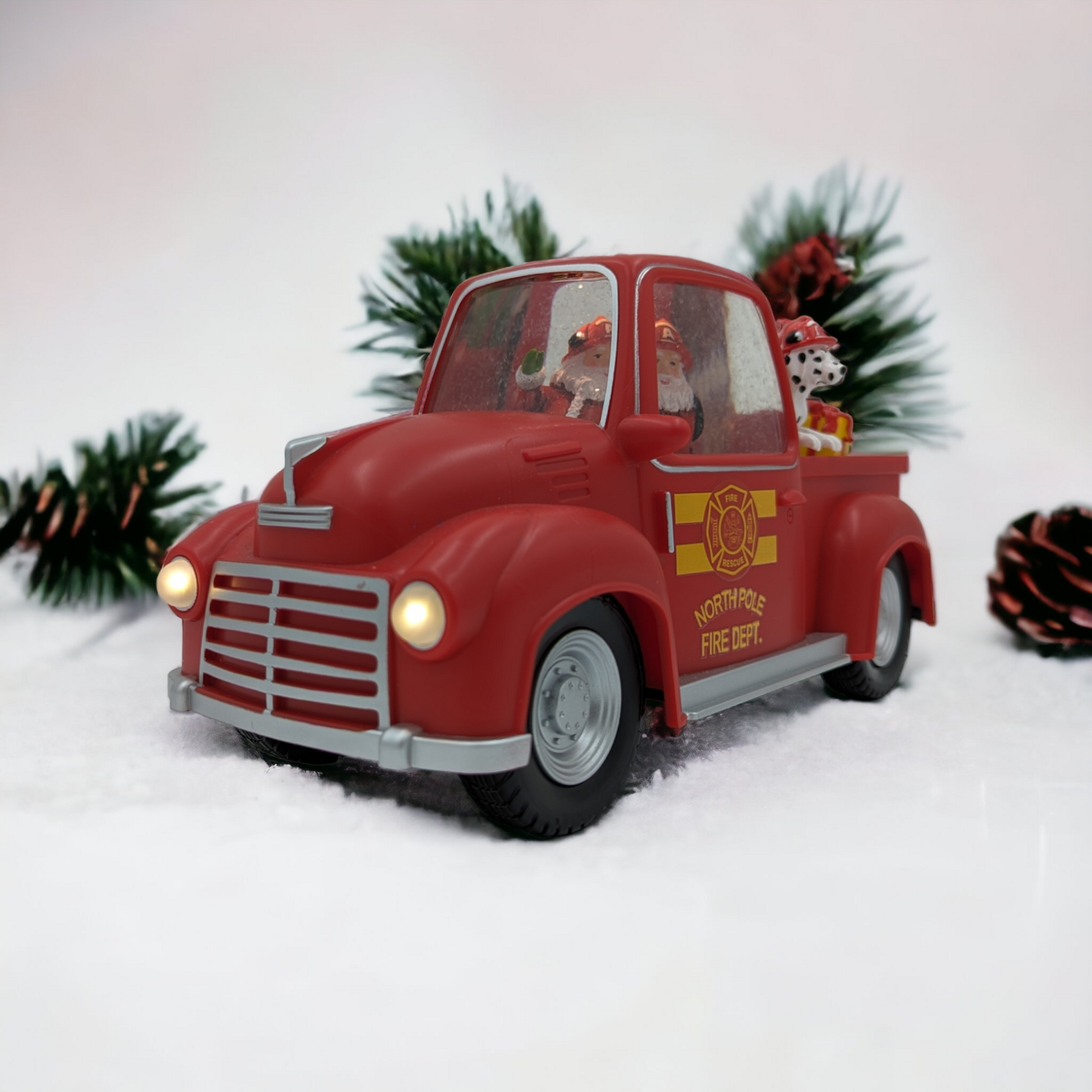 Light-Up North Pole Fire Truck with Santa and Dalmations Decoration