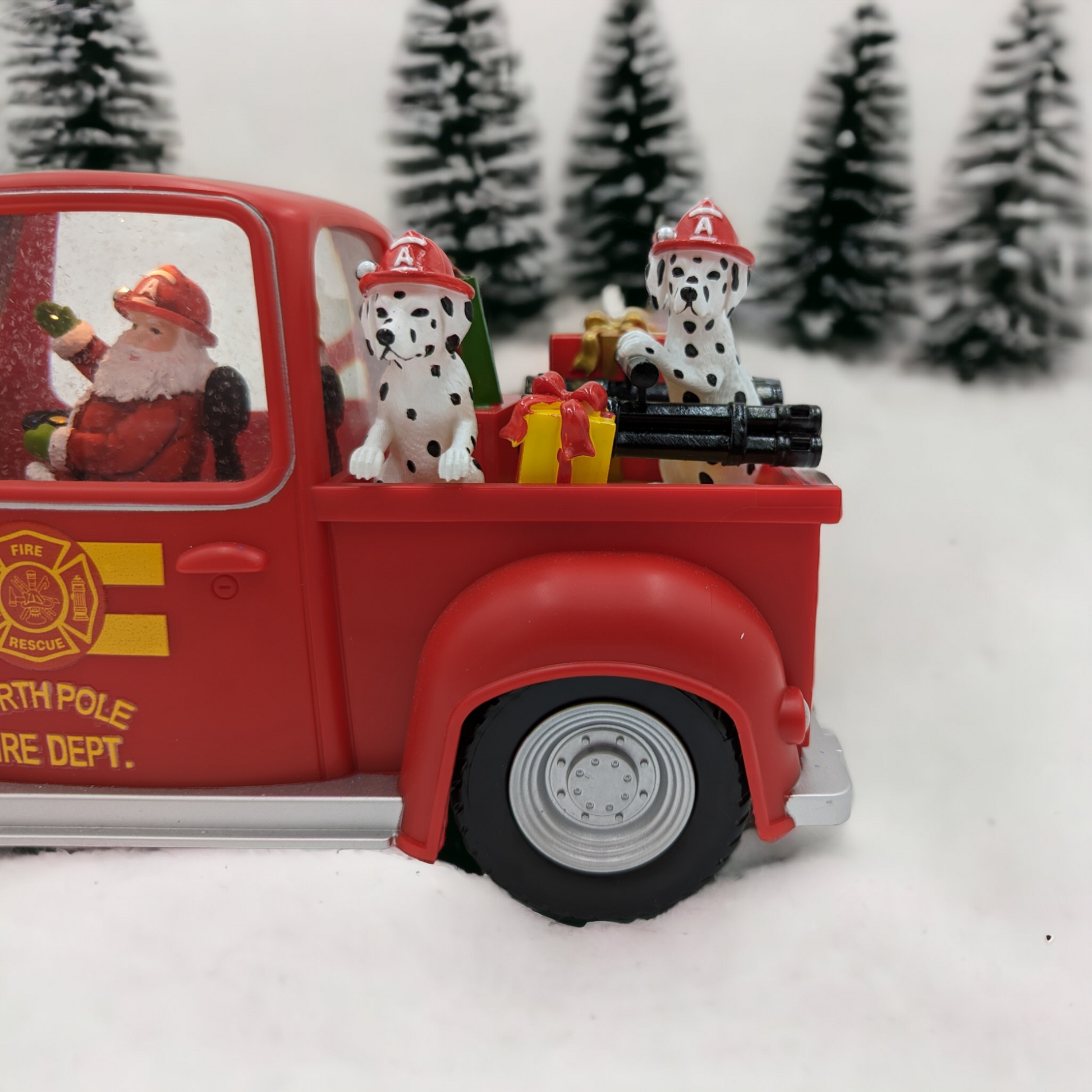 Light-Up North Pole Fire Truck with Santa and Dalmations Decoration