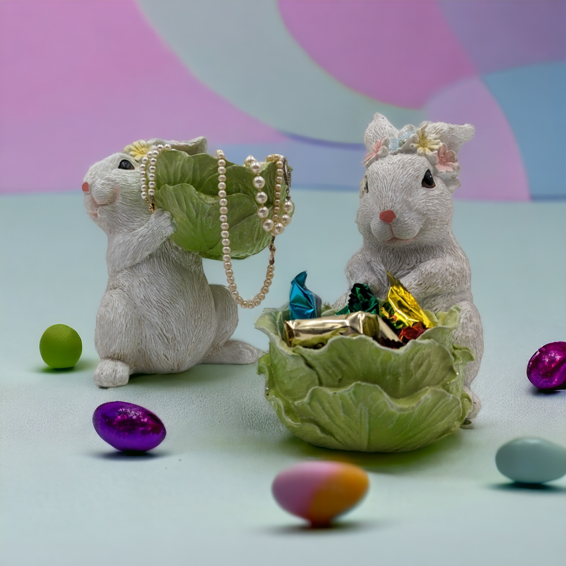 Easter Bunny Holding Lettuce Decor