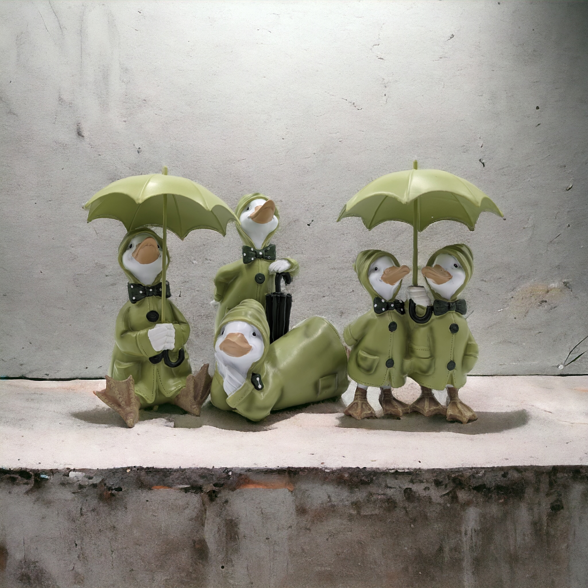 Rainy Duck Sitting with Umbrella