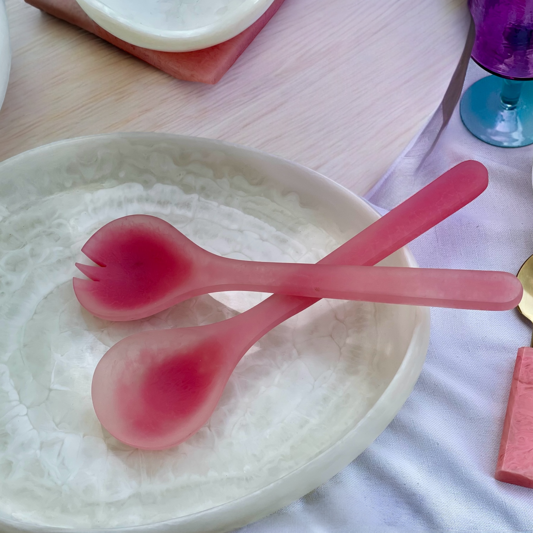 Lorne Salad Servers Pink