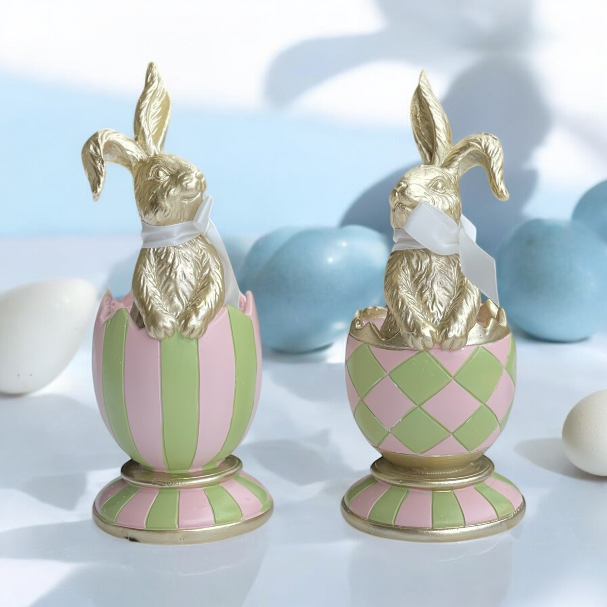 19cm Pink & Green Striped Luxe Egg