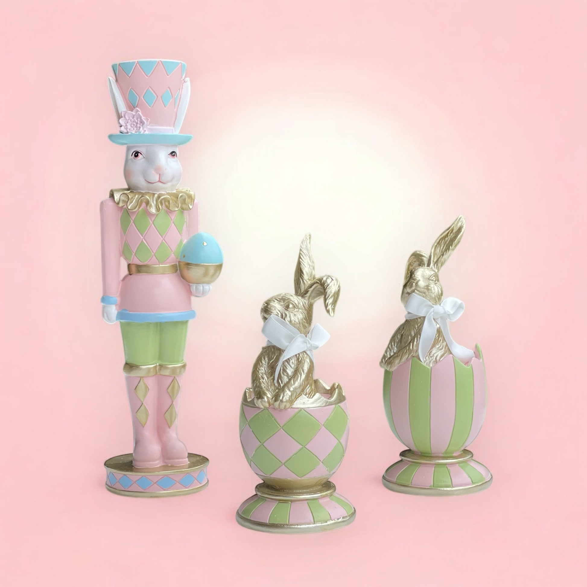 19cm Pink & Green Striped Luxe Egg