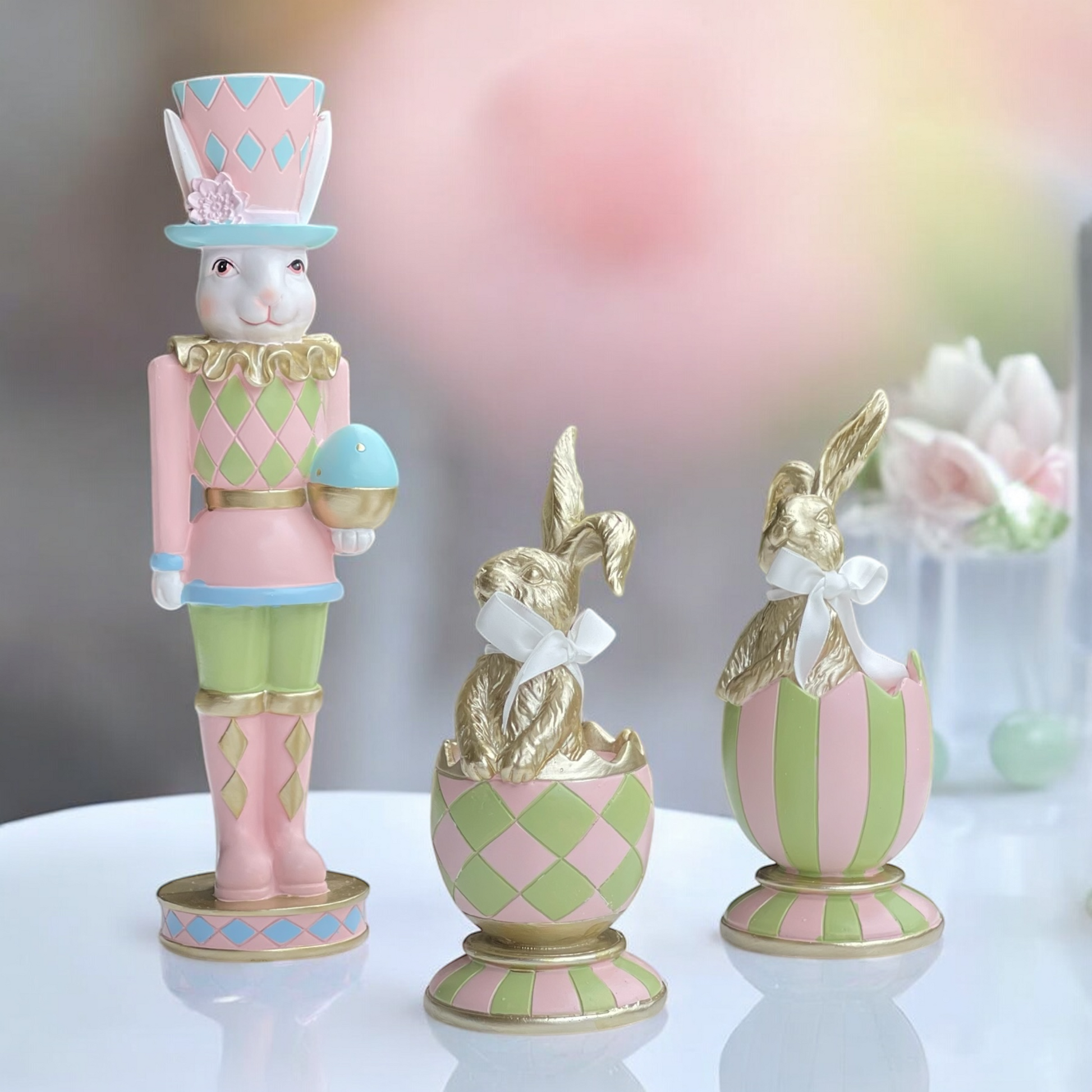 19cm Pink & Green Diamond Luxe Egg