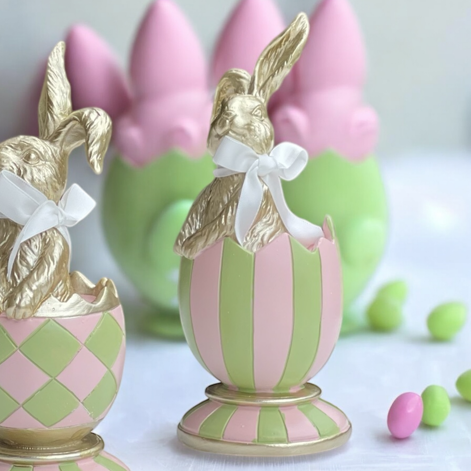 19cm Pink & Green Striped Luxe Egg