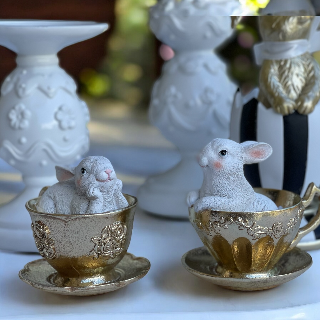 Luxe Gold Teacups with Rabbits