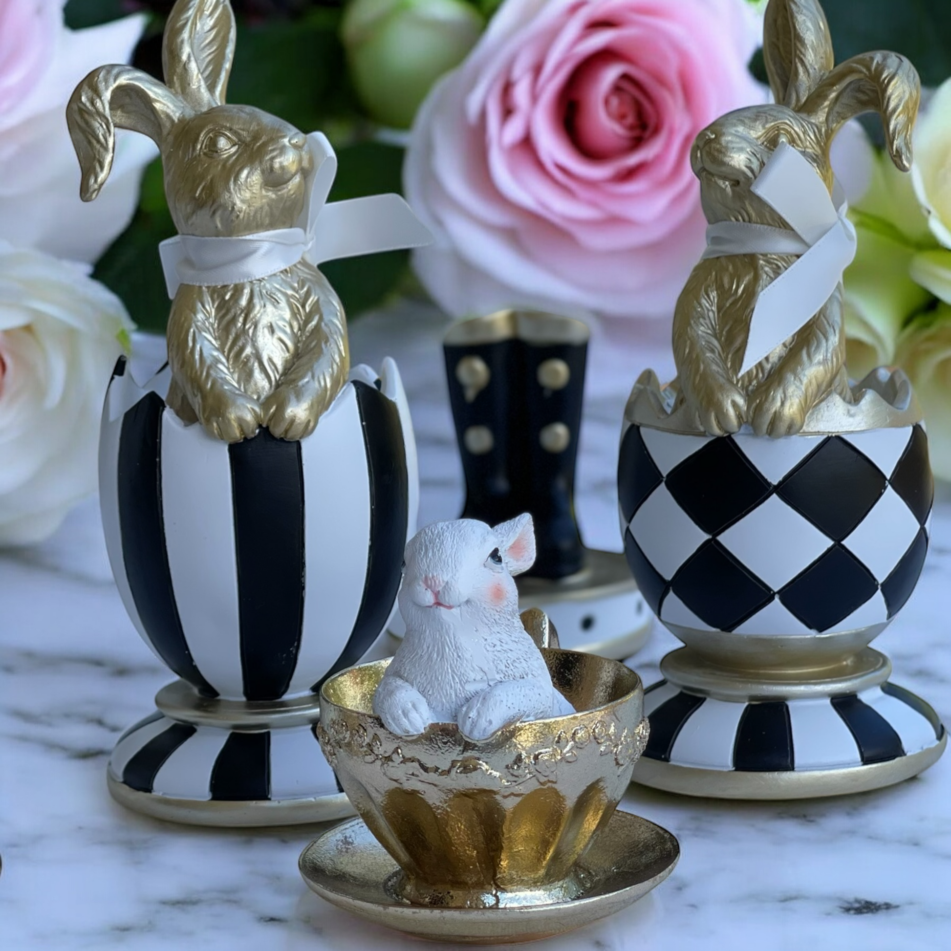 Luxe Gold Teacups with Rabbits