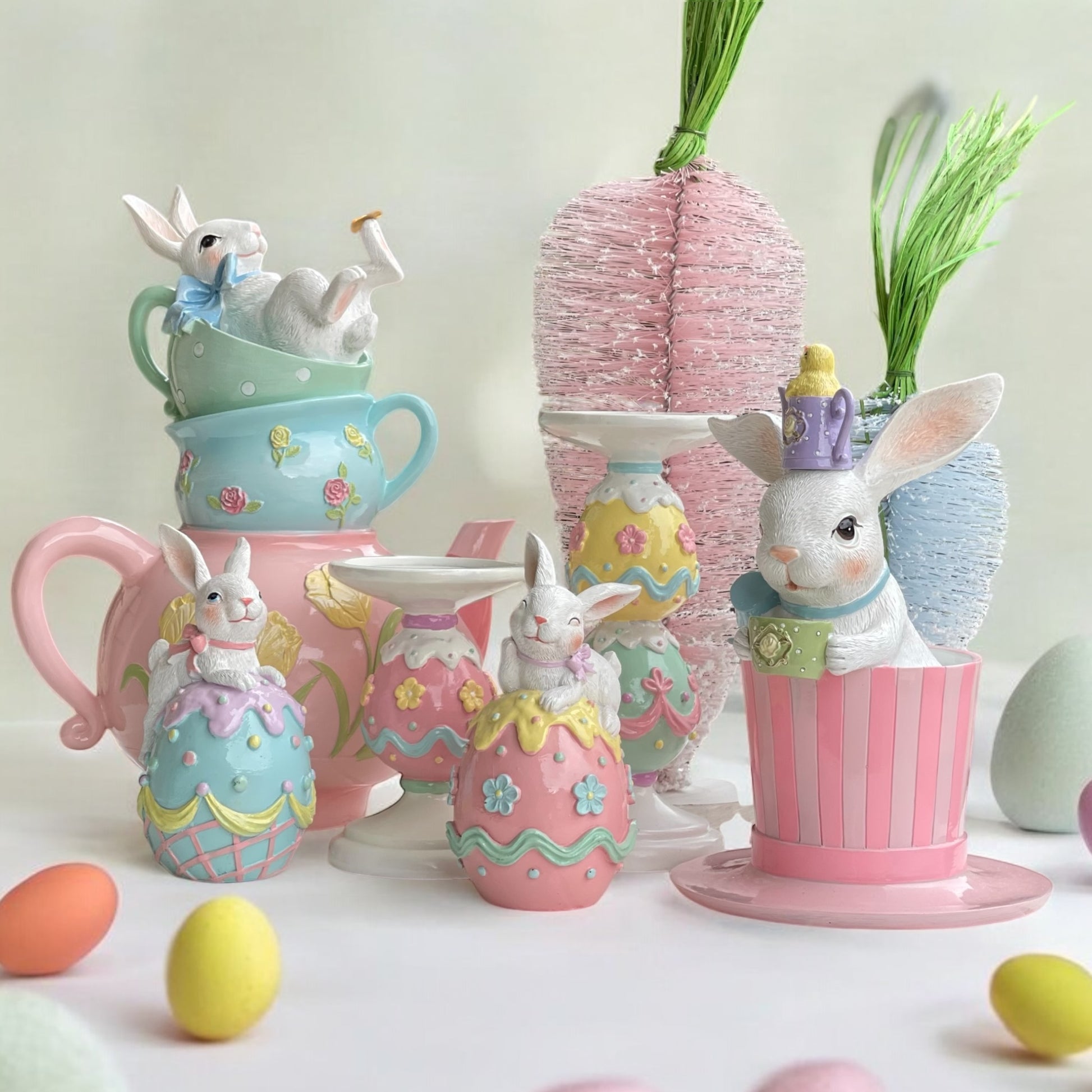 16.5cm Pastel Piped Blue Bunny on Egg