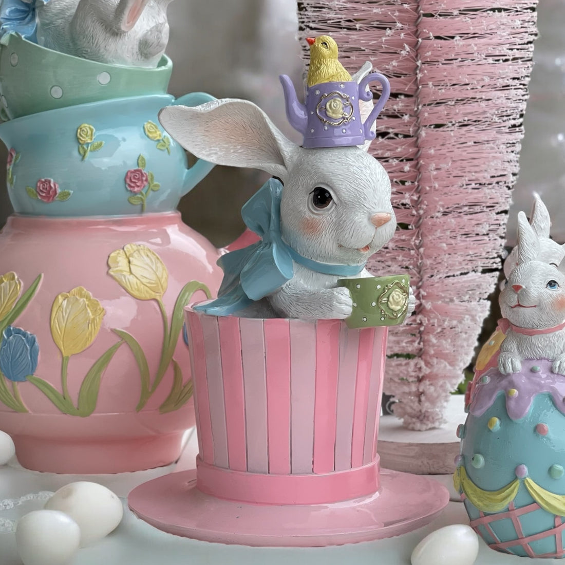 25cm Pastel Piped Bunny in Top Hat
