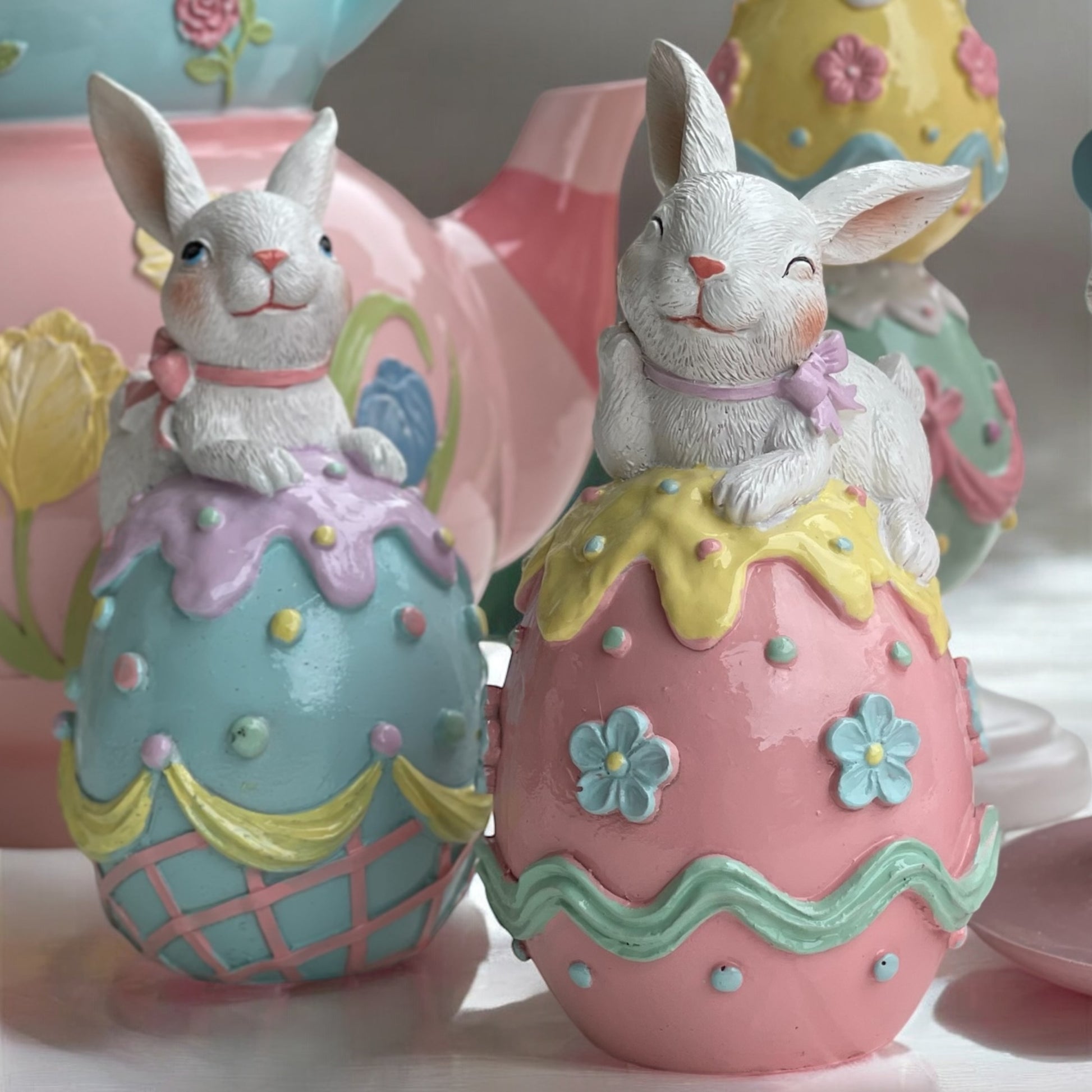 16.5cm Pastel Piped Blue Bunny on Egg