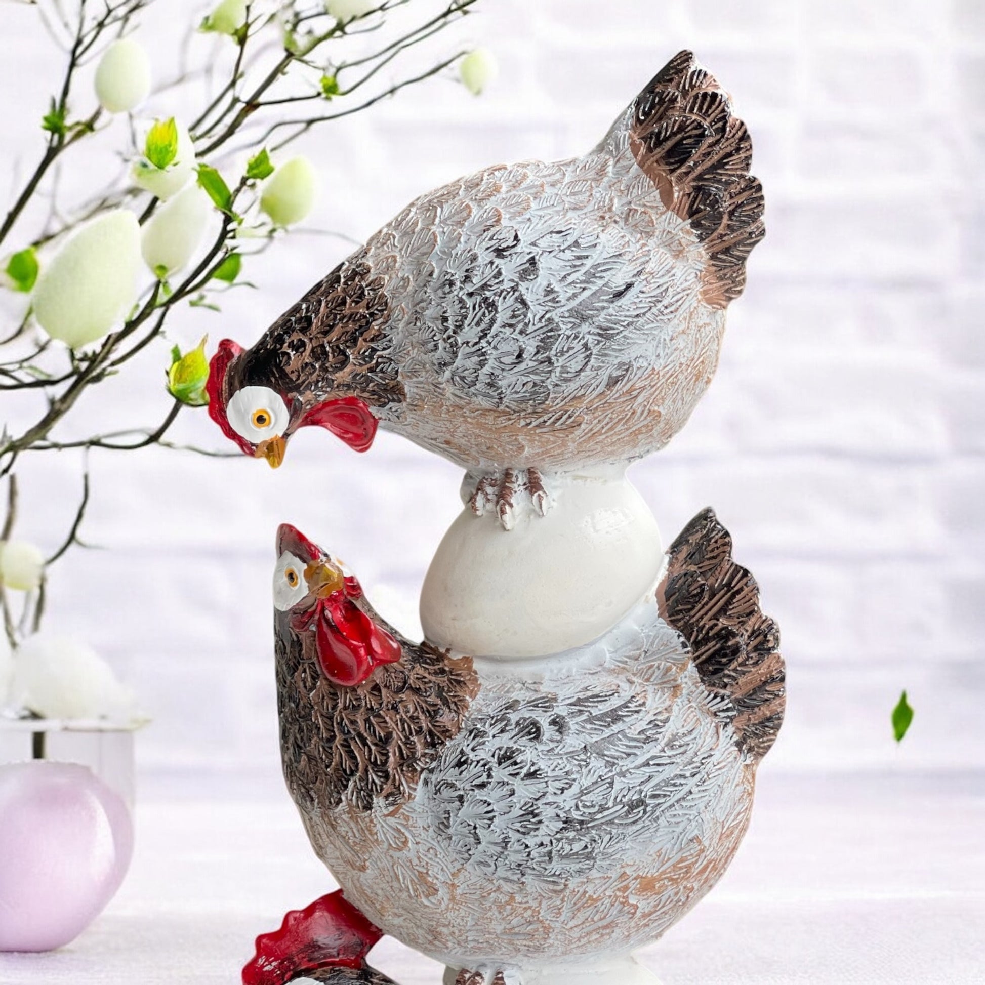 31.5cm Rustic Hen Stack with Eggs