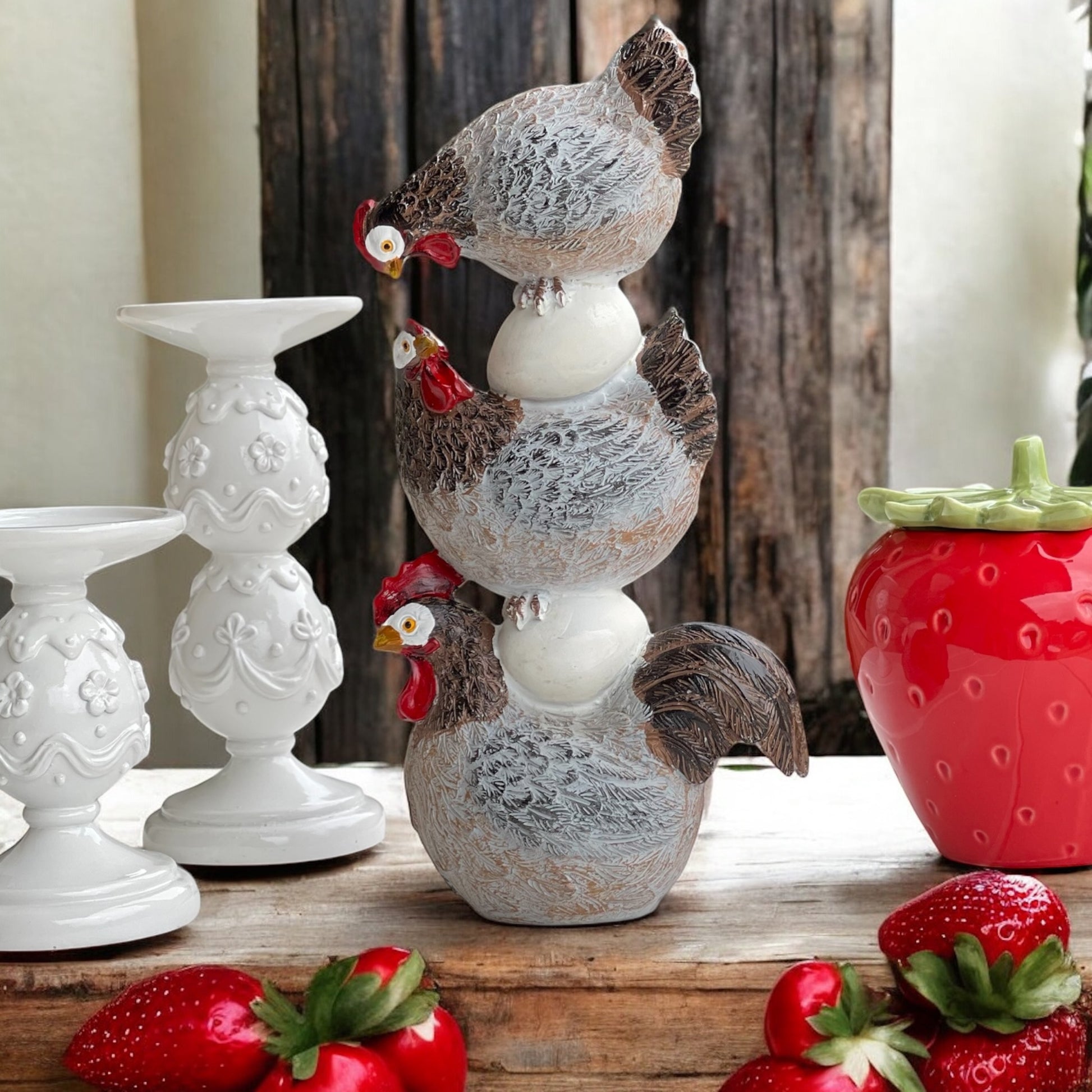 31.5cm Rustic Hen Stack with Eggs