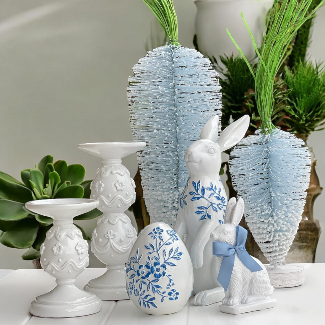 25cm Blue and White Floral Rabbit