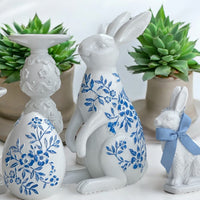25cm Blue and White Floral Rabbit