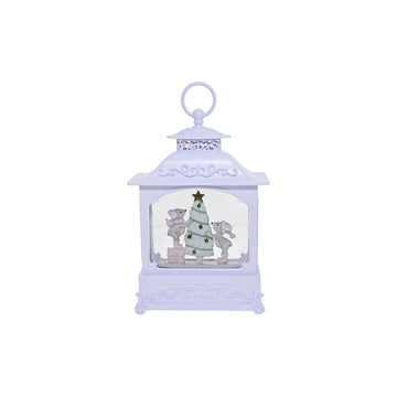White Lantern with LED Lights and Mice Decorating Christmas Tree