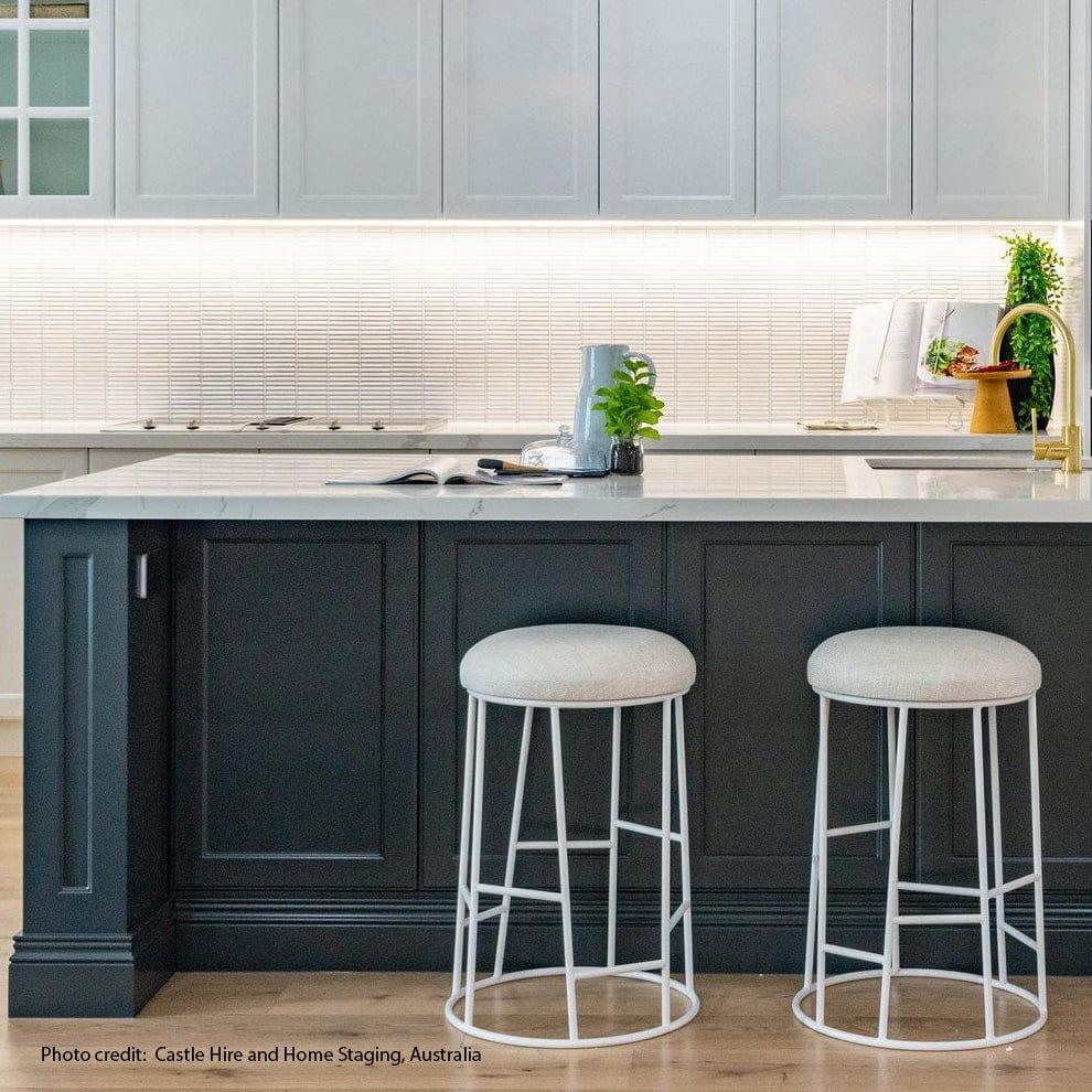 House Journey Aiden White Steel Kitchen Stool - Natural Linen
