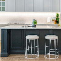 House Journey Aiden White Steel Kitchen Stool - Natural Linen