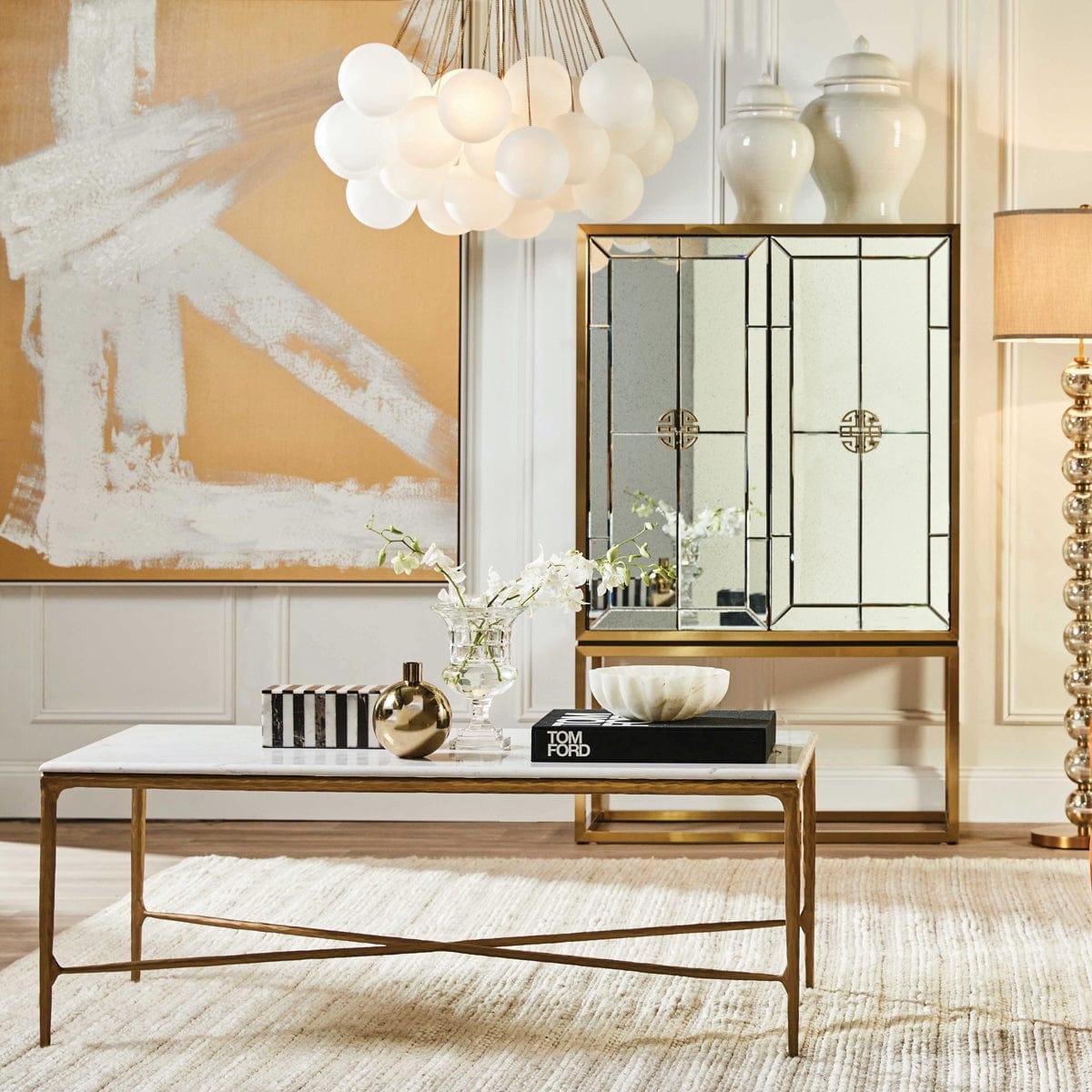House Journey Heston Rectangle Marble Coffee Table - Brass