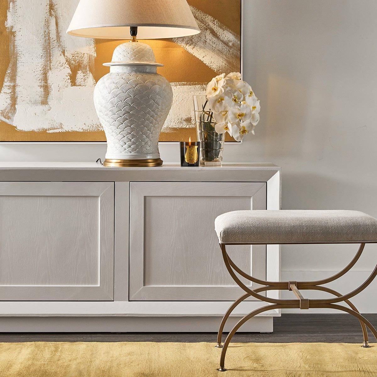 House Journey Novak Antique Gold Iron Stool - Natural Linen