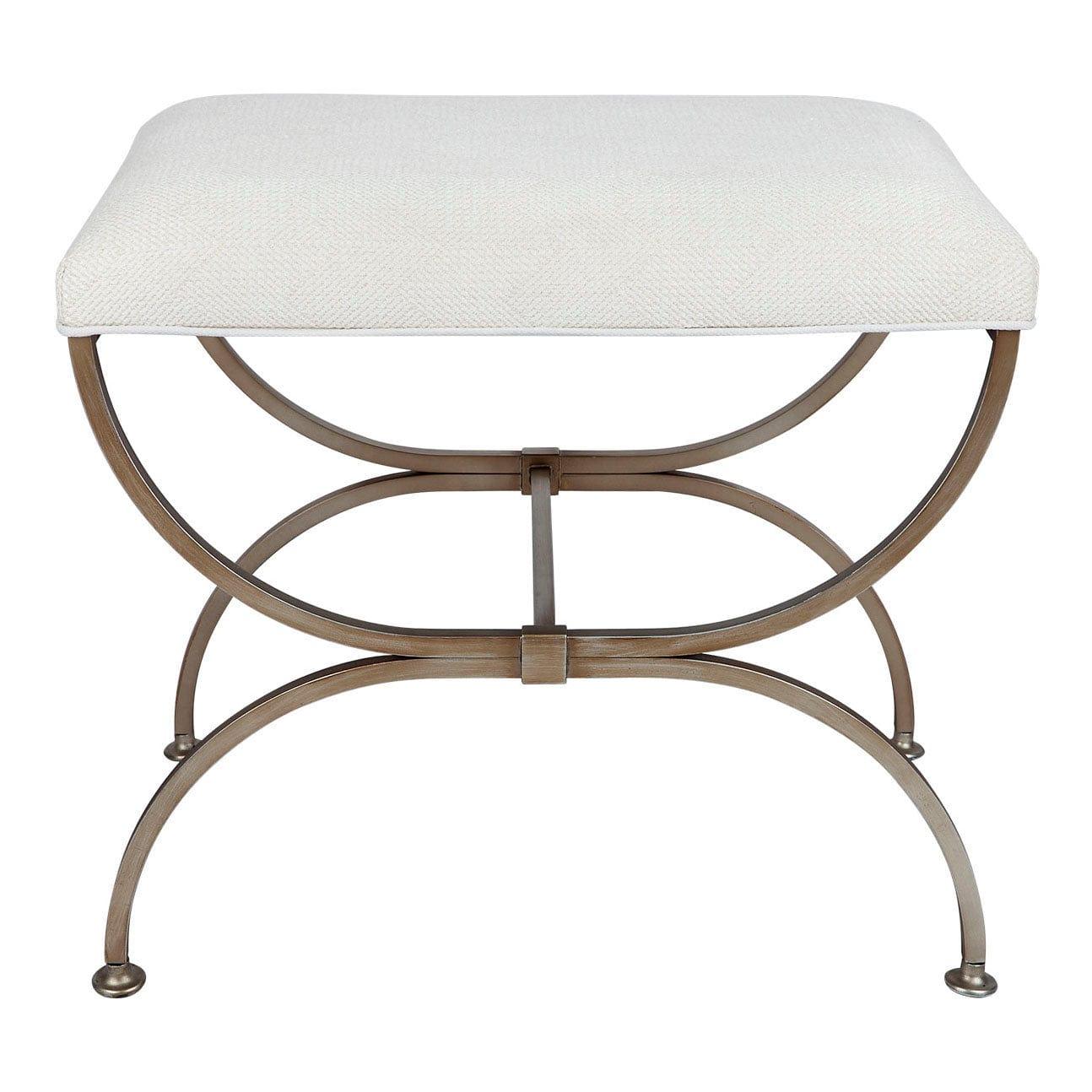 House Journey Novak Antique Gold Iron Stool - Natural Linen