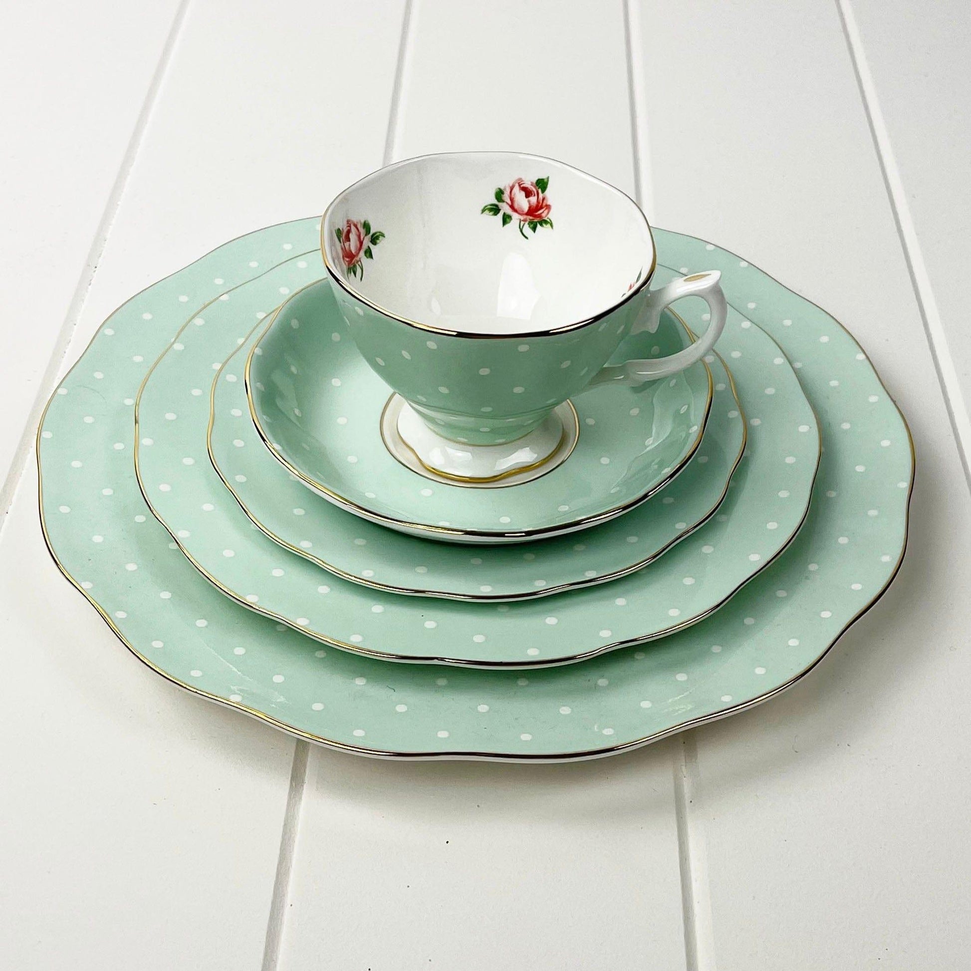 Royal Albert Cheeky Vintage Mix Polka Rose 5pc Service for One.