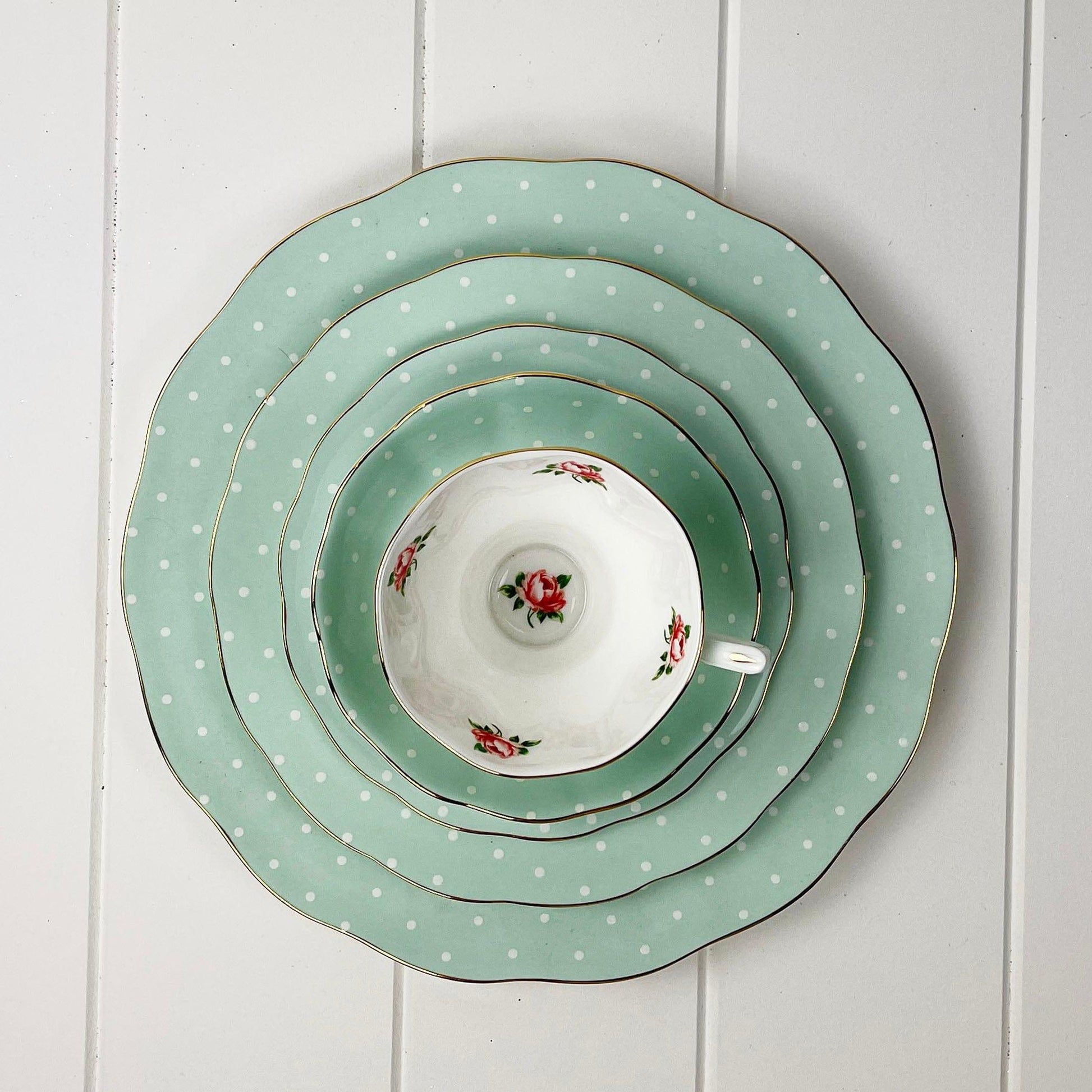 Royal Albert Cheeky Vintage Mix Polka Rose 5pc Service for One.