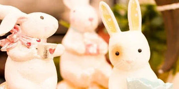 Adorable ceramic bunny figurines with floral accents for Easter home decor
