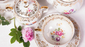 Elegant floral porcelain tea set with gold trim, perfect for luxury home decor and afternoon tea