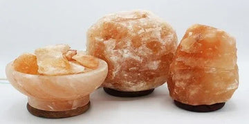 Himalayan salt lamps with warm glow, perfect for home decor and ambient lighting