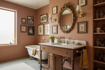 Elegant bathroom with vintage vanity, clawfoot tub, and ornate mirror for home decor inspiration