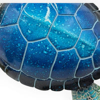 Blue mosaic turtle shell decor, coastal home accent with textured ceramic tiles