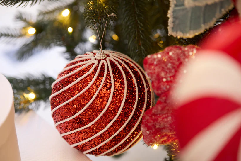 XL Red And White Swirl Bauble