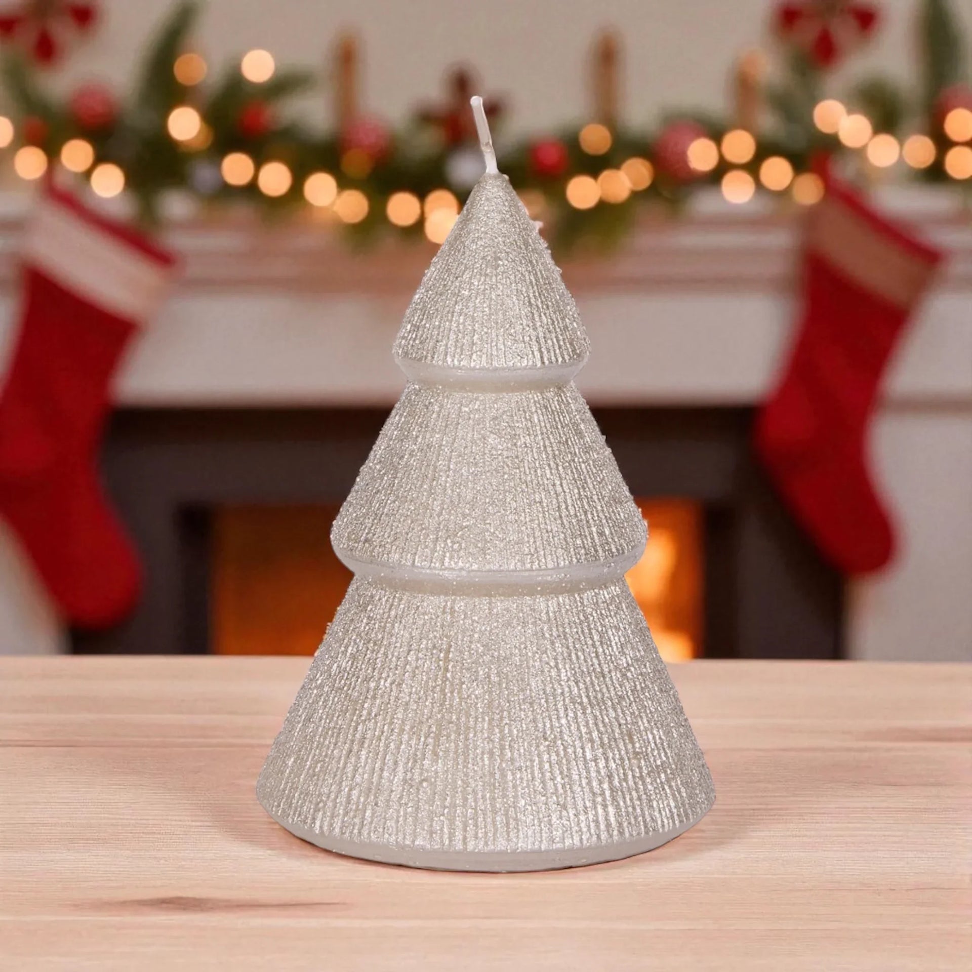 11cm Champagne Ribbed Tree Candle
