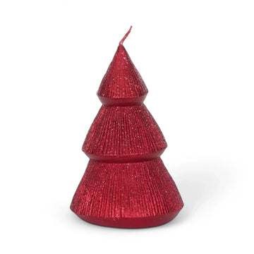 Red glitter Christmas tree candle, festive holiday home decor with textured tiers