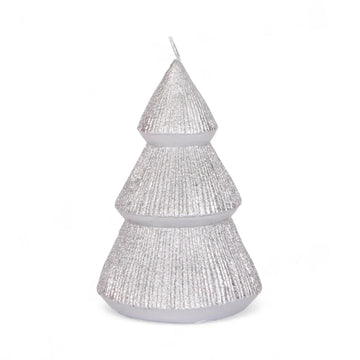 Silver glitter Christmas tree candle, festive home décor accent with textured tiers